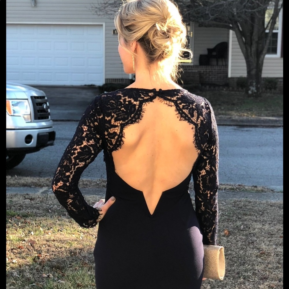 Navy blue long sleeve form fitting gown size small